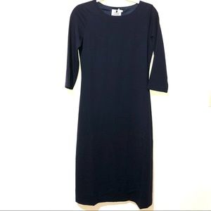Dainty Jewels Clothier modest knit lined 3/4" sleeve navy blue dress  Small